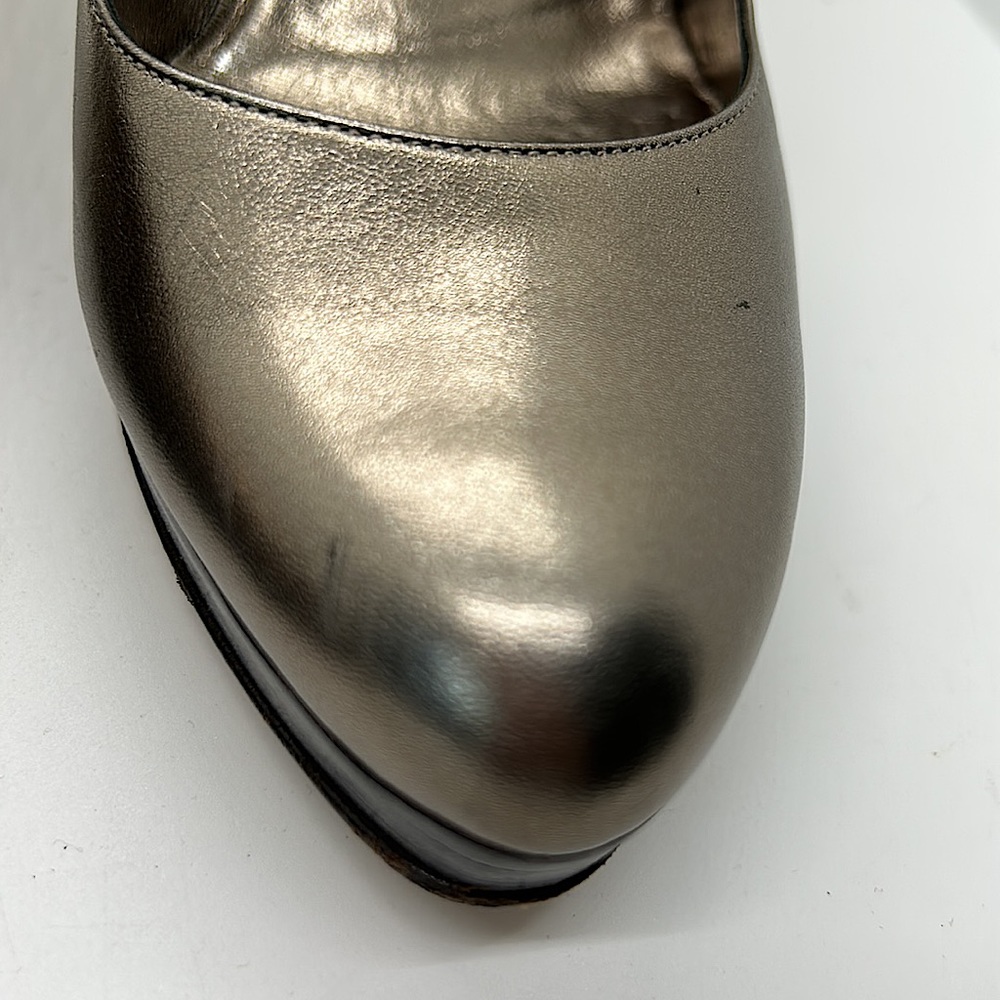Gucci Authentic Gorgeous Metallic Nappa Silk Block Heel Shoes **Size 7** - Picture 9 of 11